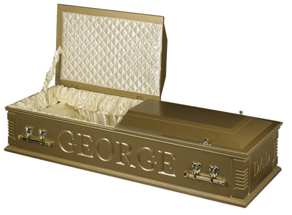 Britannia casket split lid gold open