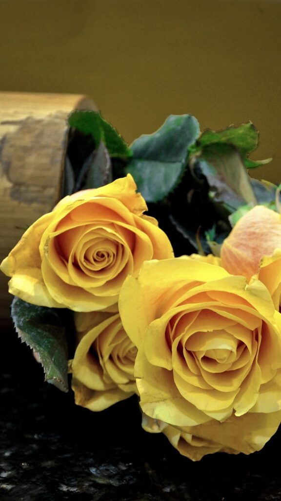Yellow roses petals bouquet vase iphone 750x1334