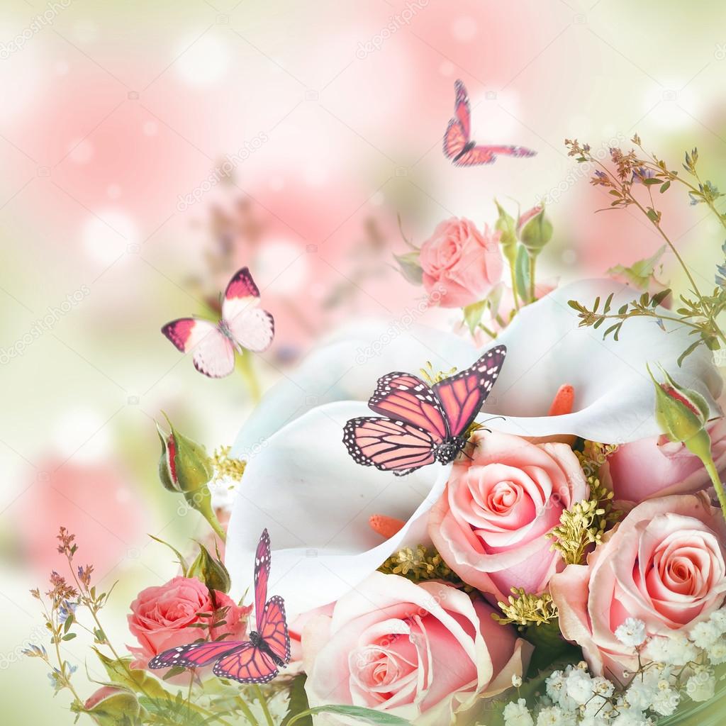 Depositphotos 91434258 stock photo beautiful flowers and butterflies